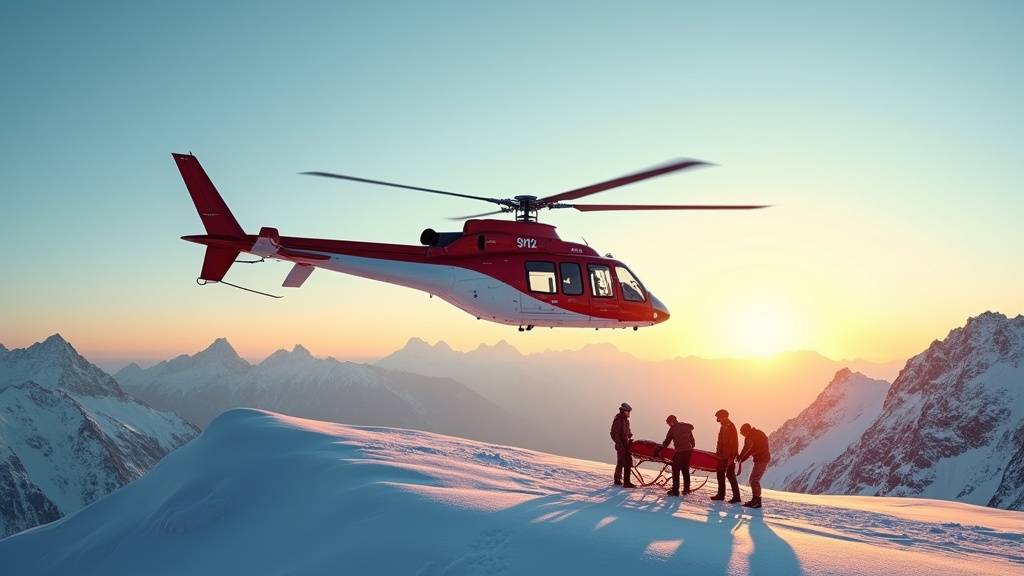 Hélicoptère Airbus Helicopters en vol au-dessus d'un paysage montagneux