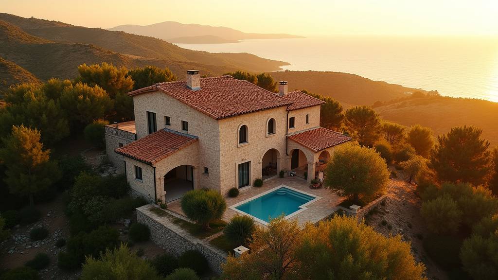 Façade d'une maison provençale photographiée en golden hour avec le DJI Mini 4 Pro