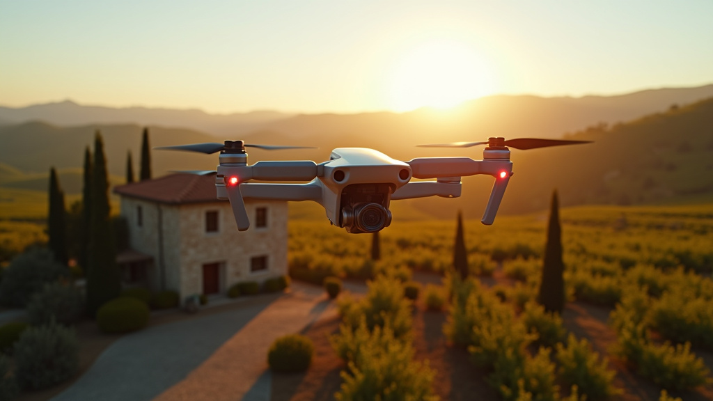 DJI Mini 4 Pro en vol au-dessus d'une villa provençale pour prise de vue immobilière
