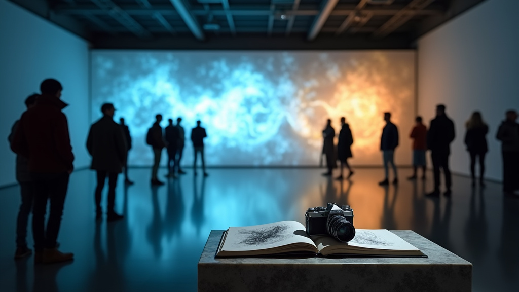 Visiteurs observant une installation interactive sur l'IA analytique à l'exposition