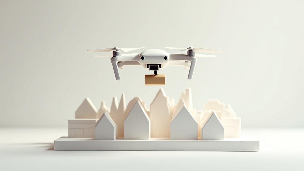 Drone de livraison survolant les toits de Paris avec colis en cours de transport