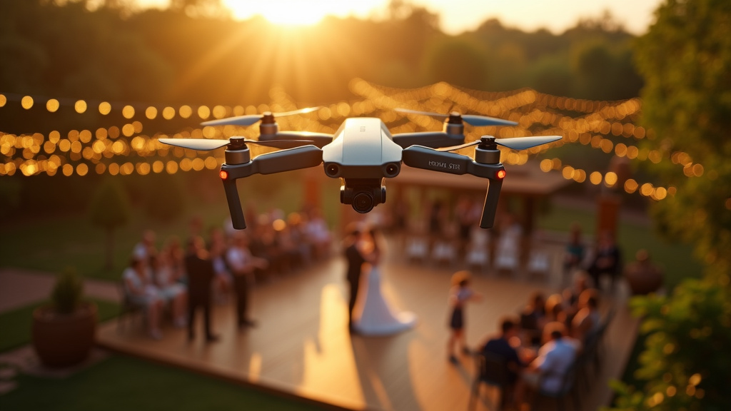 Drone survolant un evenement festif avec foule et eclairages